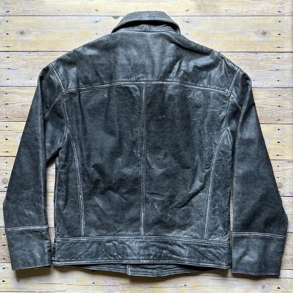 ZARA Size Small Relaxed Mens Leather Gray Jacket Coat Biker Aviator Racer NWT - Picture 5 of 16